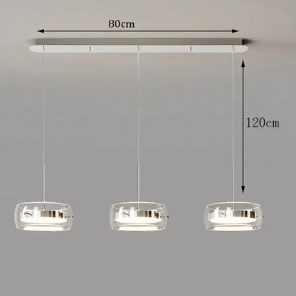 Modern white and clear glass pendant light with three bowls and chrome accents for dining room remote dimming compatible