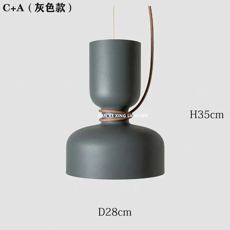Modern white and copper ceramic pendant light with gray matte cylindrical shade and brown leather cord for dining room decorbites designer iron chandelier