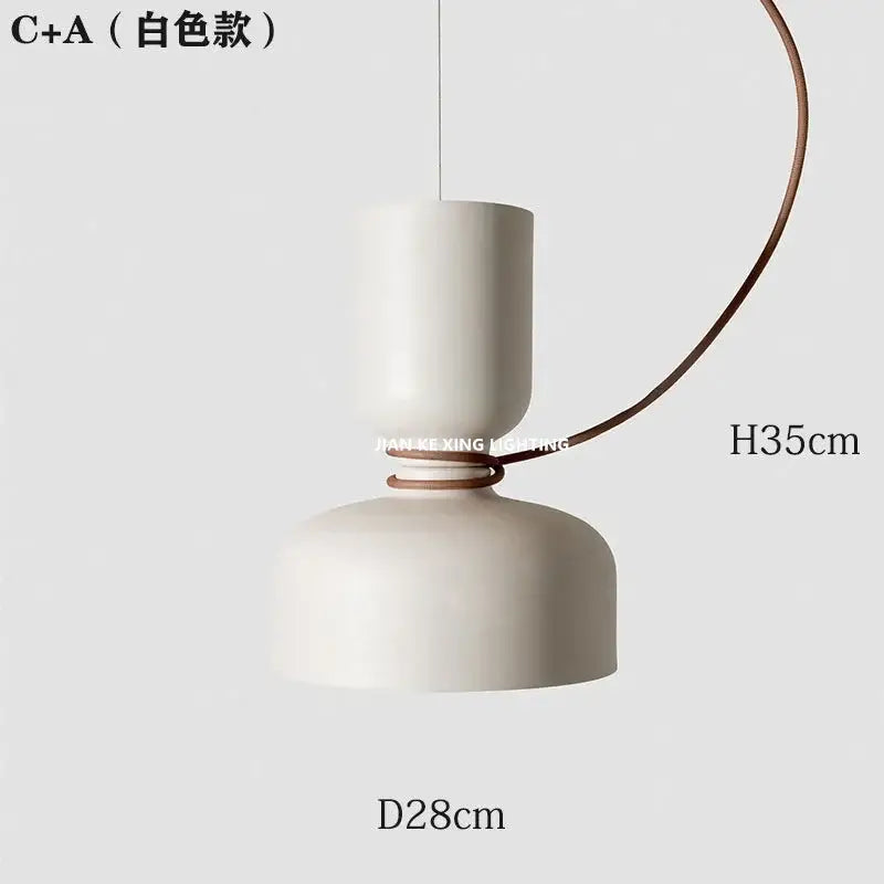 Modern white and copper ceramic pendant light with curved brown leather cord for dining room decorbites designer iron chandelier