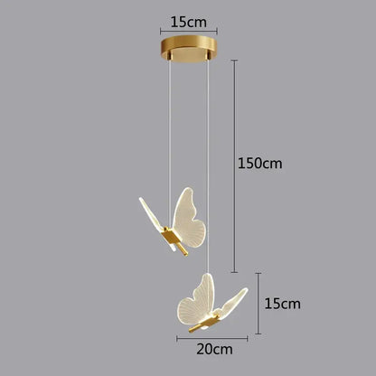 Modern white and gold decorbites butterfly pendant light with gold-toned translucent wings for stylish bedroom decor