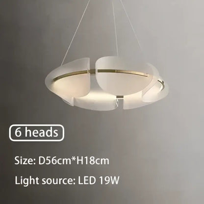 Modern white and gold circular led pendant light with six frosted glass heads and gold trim for living room decorbites circular led
