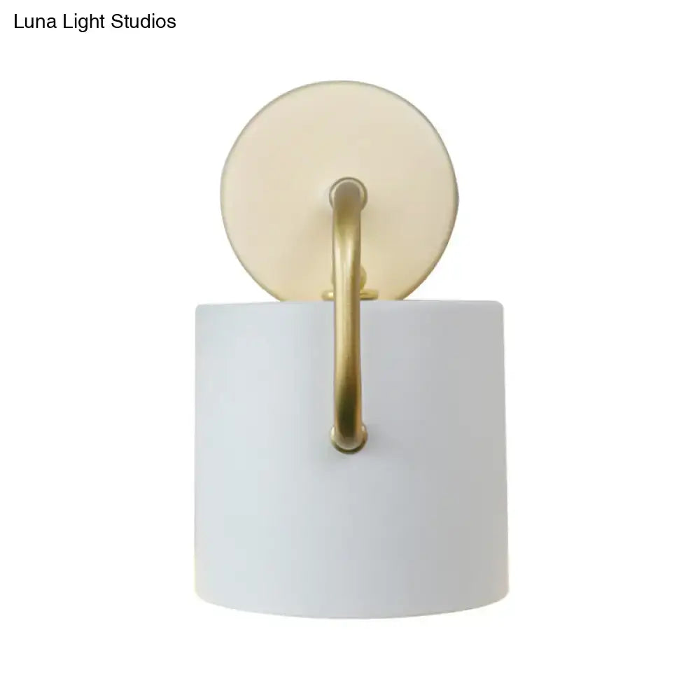 Modern white and gold cylinder wall lamp with direct wired electric sconce light fixture for bedroom use