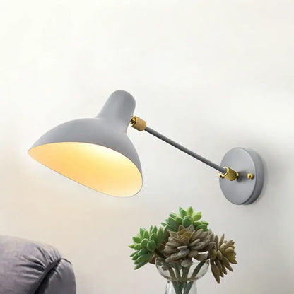 Gray metal wall mounted lamp with brass arm and matte shade for living room adjustable led incandescent fluorescent light