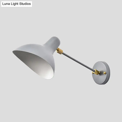 Gray metal living room wall mounted lamp with brass-finished arm and joint for adjustable led incandescent fluorescent light