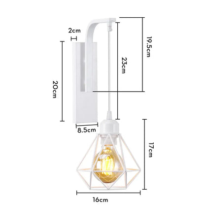 Modern white geometric cage wall lamp with vintage edison bulb featuring decorbites iron wood led bedroom sconce