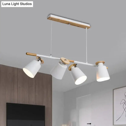 Modern white and wood DecorBites Nordic metal linear chandelier with four adjustable e26 e27 bulb base spotlights for restaurants