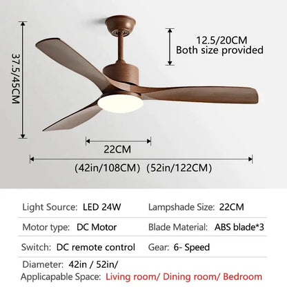 Modern brown wooden blade ceiling fan with integrated led light and remote control for bedroom use