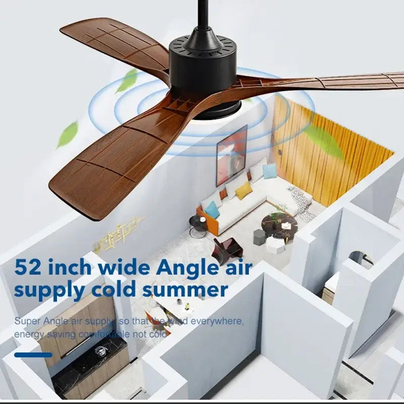Modern white and wood blade dc ceiling fan with brown wooden blades black hub and integrated led light for bedroom use