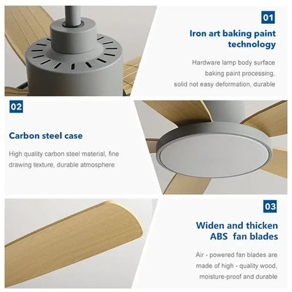 Modern white and wood ceiling fan with matte gray carbon steel motor and wood finish blades for decorbites living bedroom use