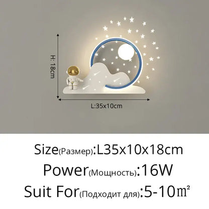 A modern white and gold decorbites astronaut moon wall lamp with a moonlit starry night light for children’s bedroom decor