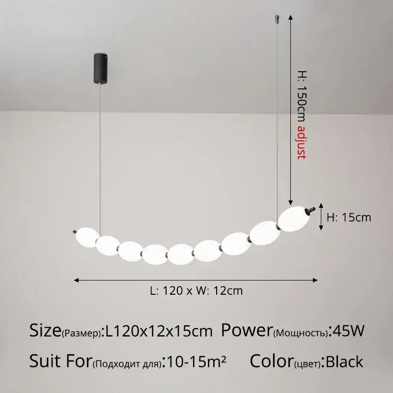 Black pendant bead nordic chandelier with ten frosted glass orbs suspended by thin cords for dining room lighting