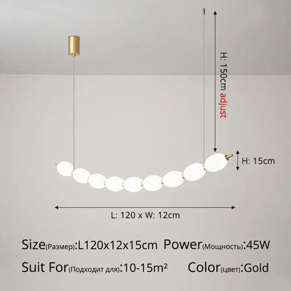Modern white bead nordic chandelier with gold-toned pendant light and frosted glass orbs for dining room lighting