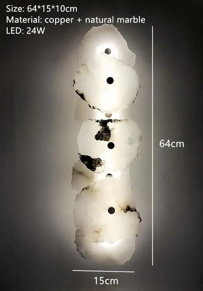 Modern white and beige stone brass wall lamp with stacked marble discs and black copper accents for bedroom decorbites brass wall lamp