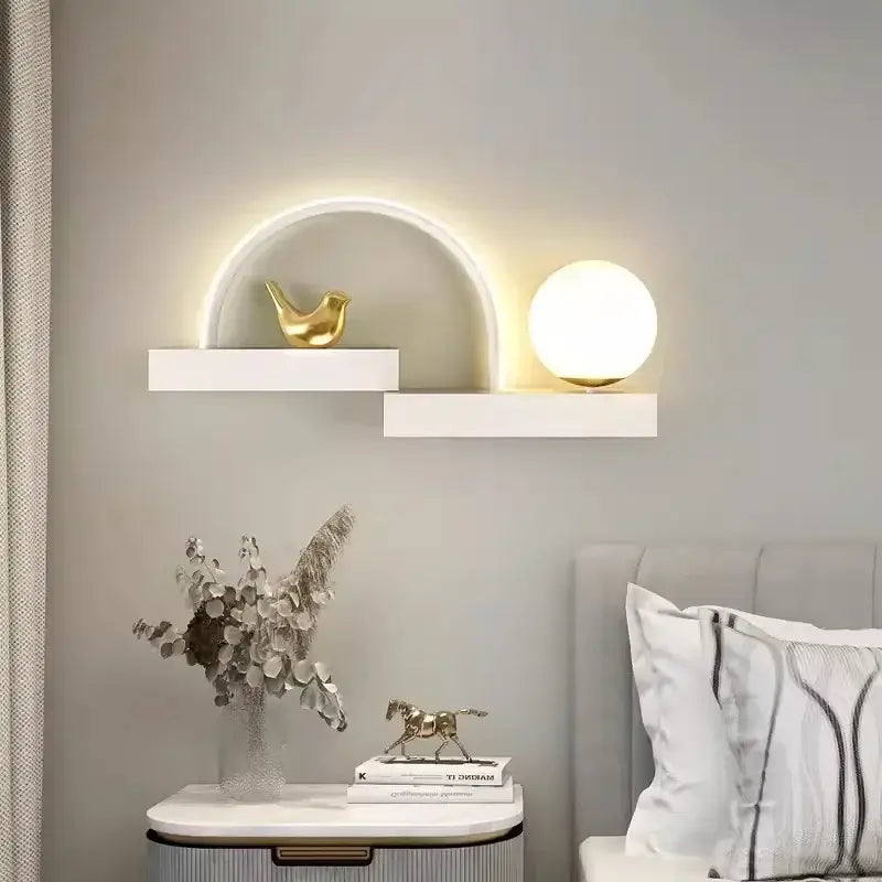 Gold bird figurine on white led shelf showcasing modern white bird wall lights for living room decorbites bird wall lights