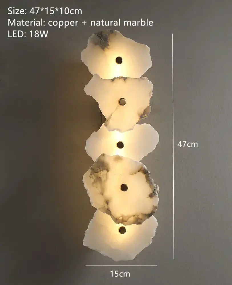 Modern white and black alabaster wall lamp with decorbites brass marble discs and embedded led lights for luxury bedroom decor