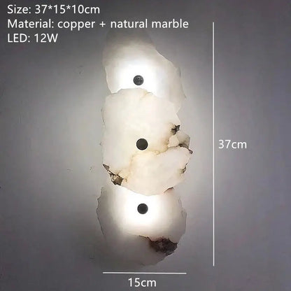 Modern white and black alabaster wall lamp with three-tiered copper and marble design and decorbites brass marble leds