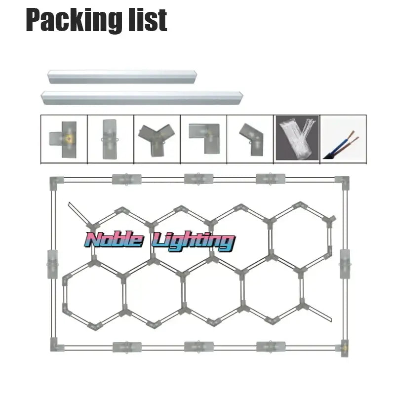 Silver hexagonal decorbites hexagon led ceiling panel system with interlocking connectors and included wiring for garage use