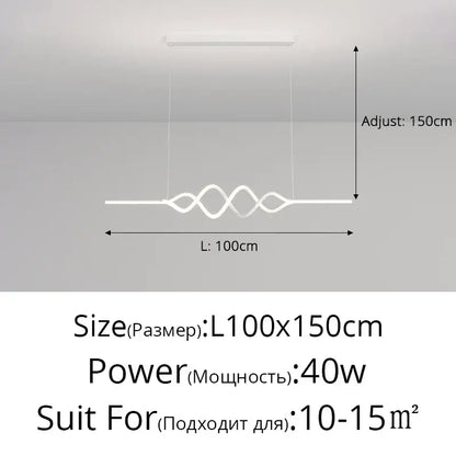 A modern white living chandelier light with a minimalist wave design and adjustable hanging length for dining rooms