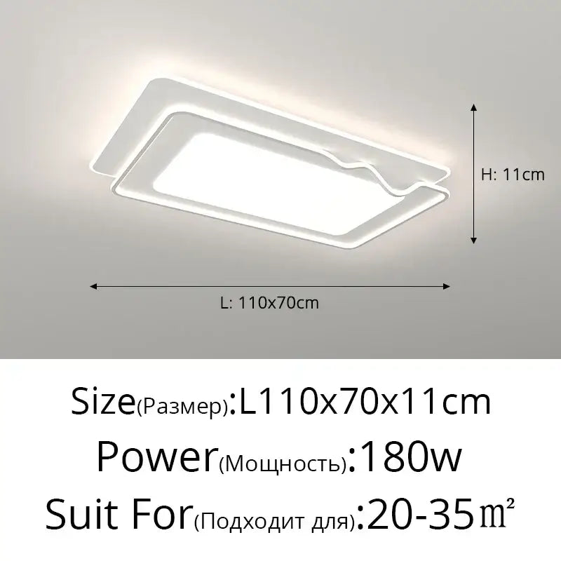 Modern white rectangular led ceiling light with sleek layered design and soft glowing edges for dining room chandelier lights