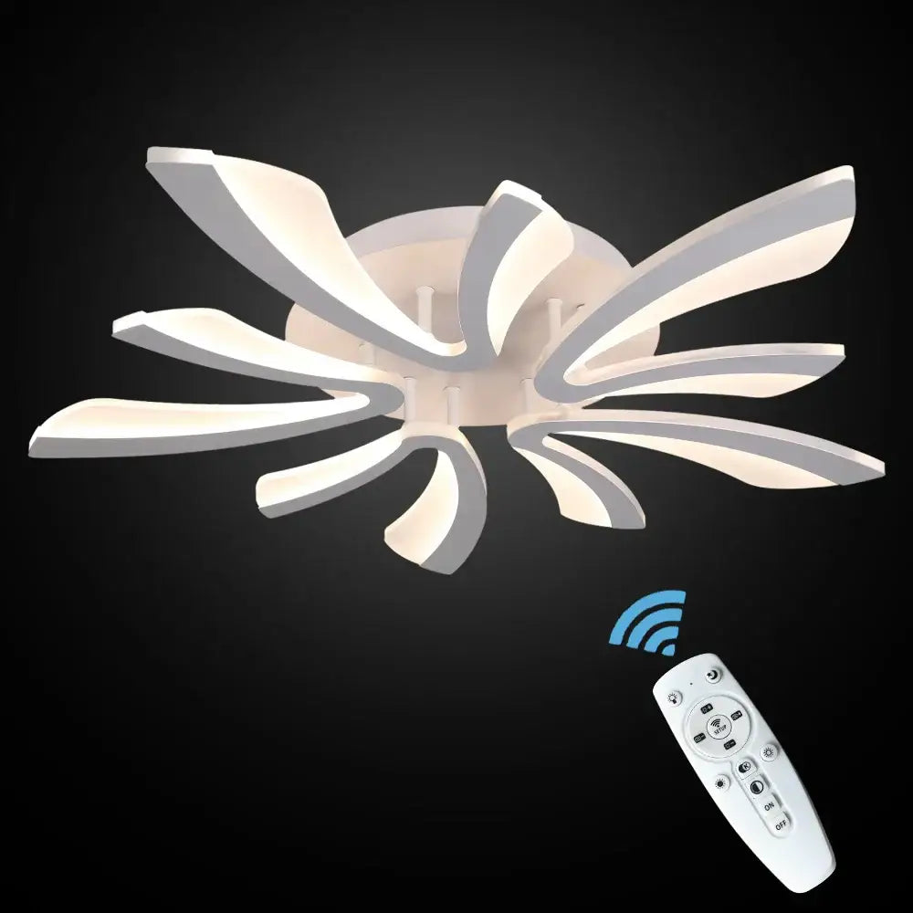 Modern white led ceiling chandelier with sleek branch design and remote control for living room dimming
