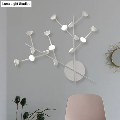 Modern white branch metal wall light sconce with 16 LED bulbs and circular lamp heads for living room use