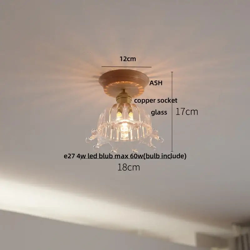 Modern white and brass ceramic led ceiling lamp with a delicate clear glass chandelier and copper socket ash base