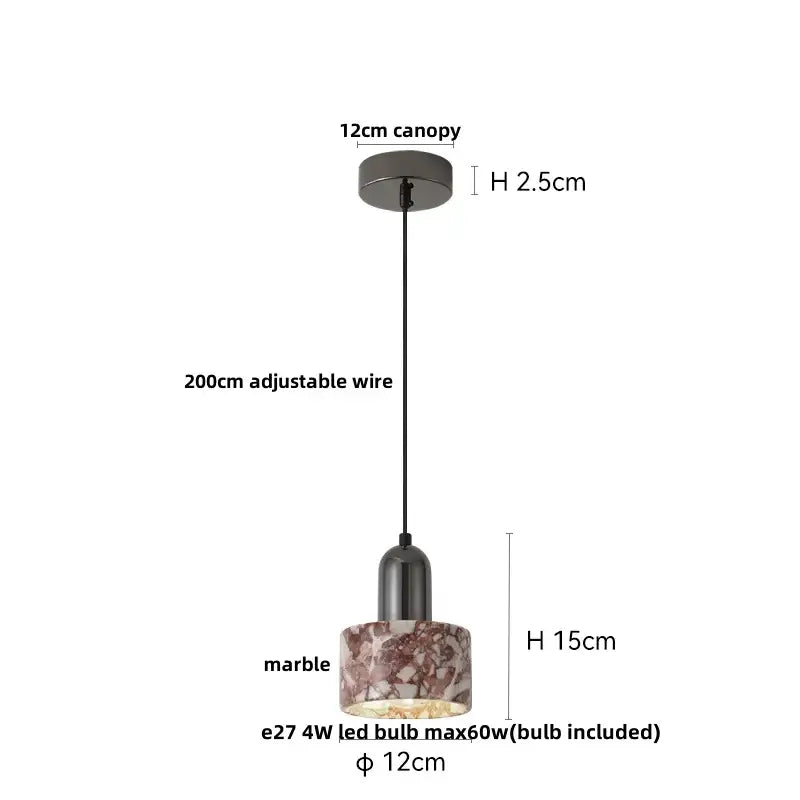 Modern white and brown marble glass pendant lamp with pink beige shade and black canopy for dining room decorbites bulgari stone led