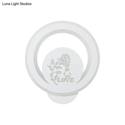 Modern white cartoon dog led wall light fixture 110v-120v with white circular led ring light and subtle rose love design