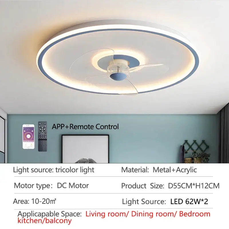 Modern white ceiling fan with led light and transparent blades made of metal and acrylic for bedroom decorbites ceiling fan