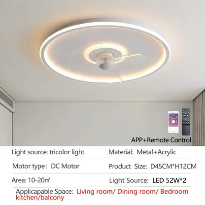 Modern white ceiling fan with led light and transparent blades featuring sleek metal and acrylic design for bedroom decorbites ceiling fan