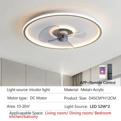 Modern white ceiling fan with led light and transparent blades featuring sleek metallic and acrylic design decorbites ceiling fan