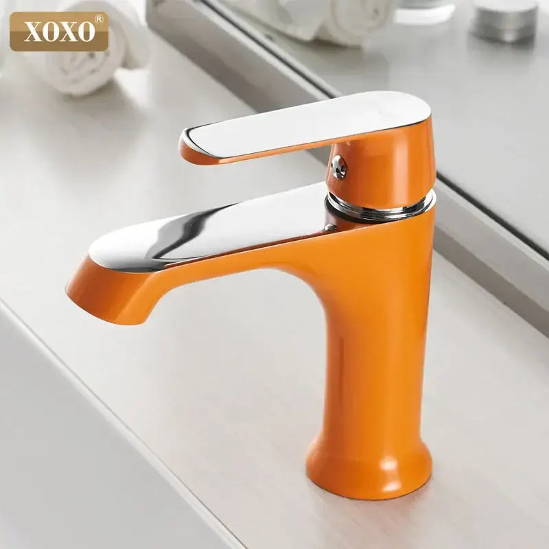 Modern white ceramic basin faucet with vibrant orange xoxo single handle and chrome accents for decorbites bronze green fashion