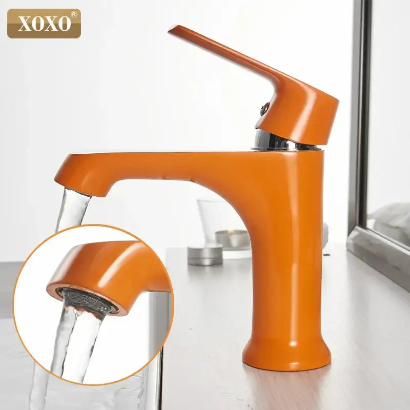 Vibrant orange xoxo brand single-handle basin faucet with polished metallic finish in modern white ceramic design for decorbites bronze green fashion