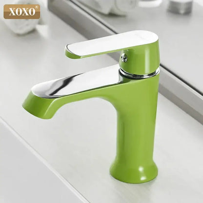 Modern white ceramic basin faucet with vibrant lime green xoxo single-handle and chrome spout for decorbites bronze green fashion