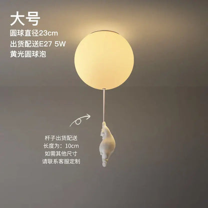 Modern white ceramic bear led ceiling light featuring a balloon shape and cute bear figurine for kids bedroom