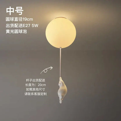 Modern white ceramic bear led ceiling light shaped like a balloon with a bear for kids bedroom ceiling light
