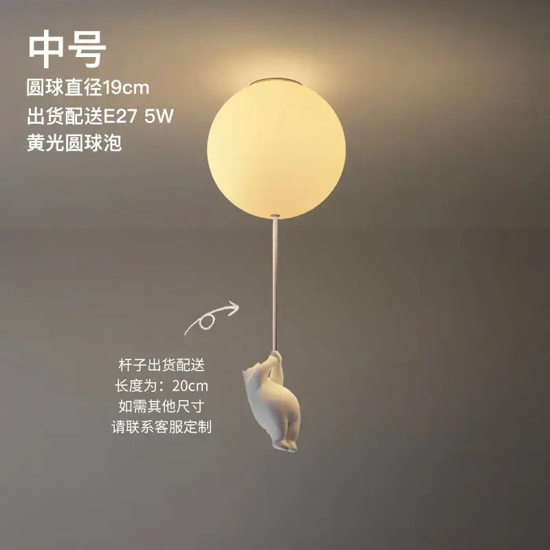 Modern white ceramic bear led ceiling light with cream spherical lamp and polar bear figurine for kids bedroom ceiling light