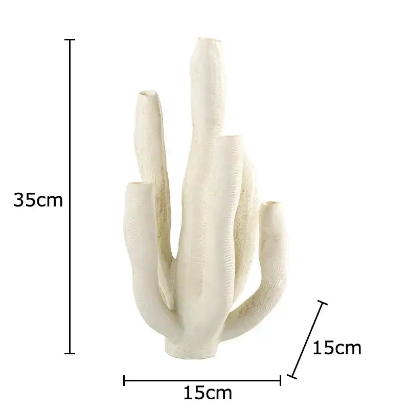Modern white ceramic coral landscape sculpture with cream-colored textured vase and multiple slender openings decorbites coral