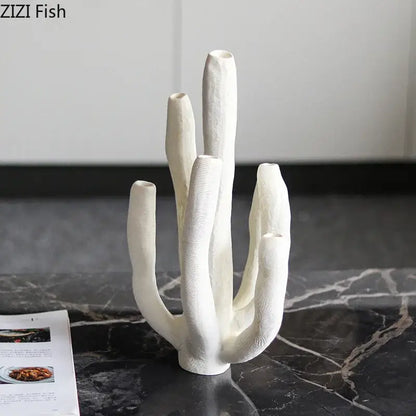 Modern white ceramic coral landscape sculpture candelabra with textured branching arms perfect for living room decorbites coral