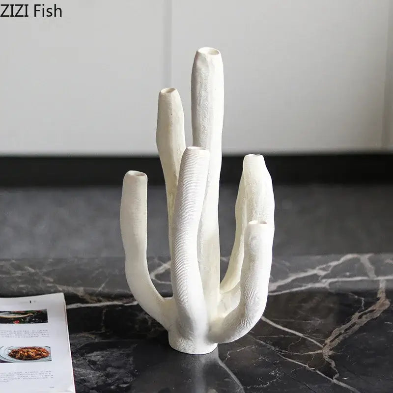 Modern white ceramic coral landscape sculpture candelabra with textured branching arms perfect for living room decorbites coral