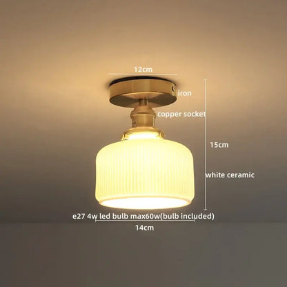 Modern white ceramic led ceiling light with vertical ridges and gold base by decorbites for balcony decorbites ceramic led