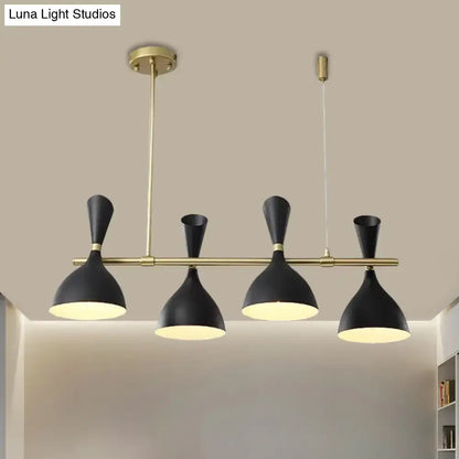 Black matte nordic hanging chandelier by decorbites with metal horn shade and brass accents for dining room lighting