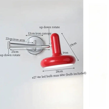 Red glossy wall lamp with adjustable rotation made of cream iron art for decorbites cream iron decor