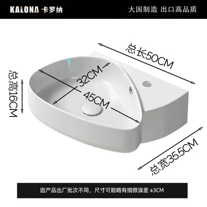 Modern white ceramic wall mounted wash basin with oval basin and integrated faucet for bathroom decorbites ceramic wall use