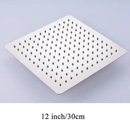 Modern white chrome square stainless steel rainfall shower head with a grid of evenly spaced diamond-shaped nozzles