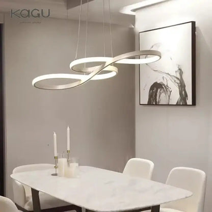 Modern white circle led chandelier with sleek silver metallic finish and integrated led in decorbites circle led style