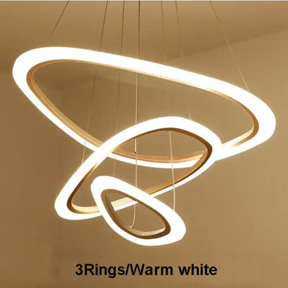 Modern white circle rings acrylic pendant lights featuring three interlocking warm white led decorbites circle rings