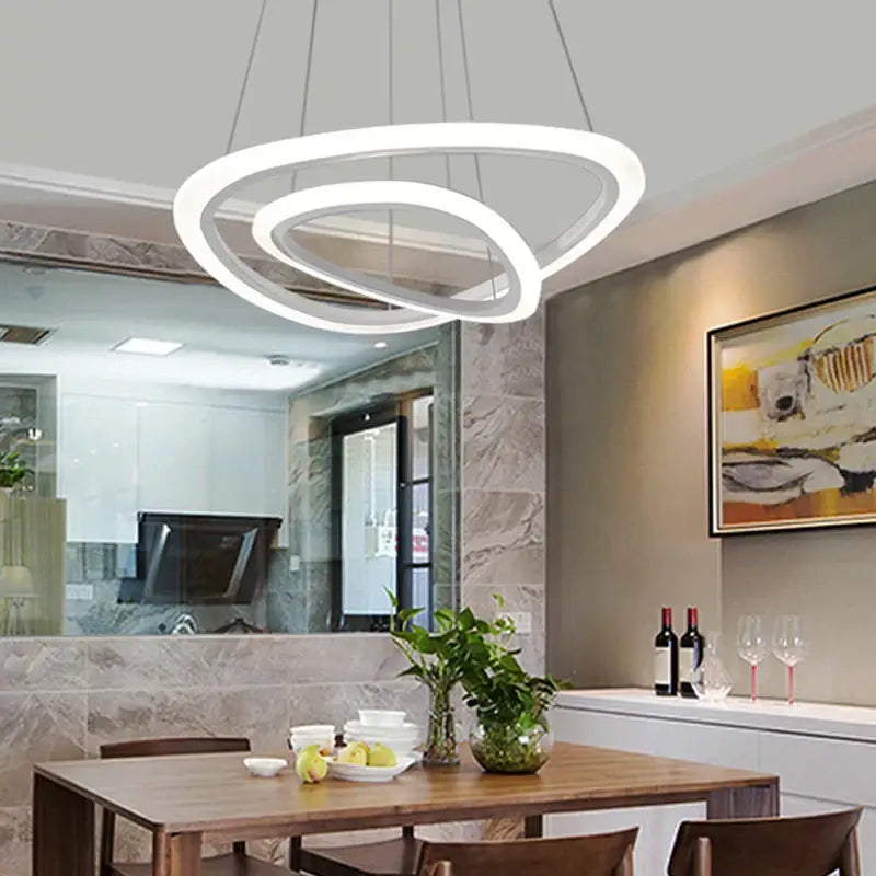 Modern white circle rings acrylic pendant lights featuring two concentric LED rings for stylish living room decorbites lighting