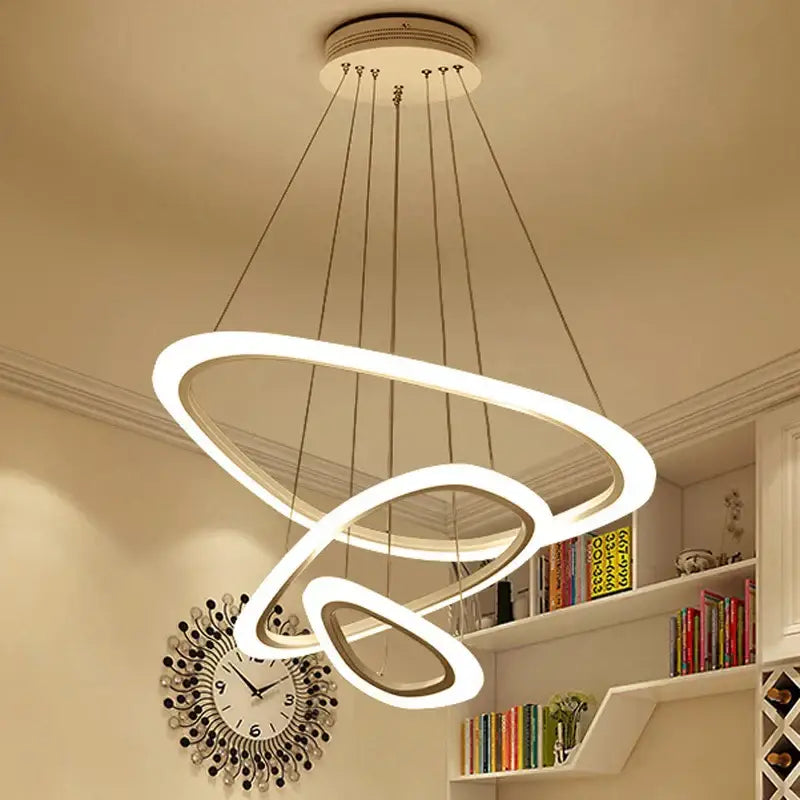 Modern white pendant lights with sleek interlocking circle rings acrylic design for stylish living room decorbites circle rings