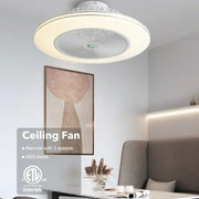 Modern white circular ceiling fan light with integrated led lighting and abs blades for living room use